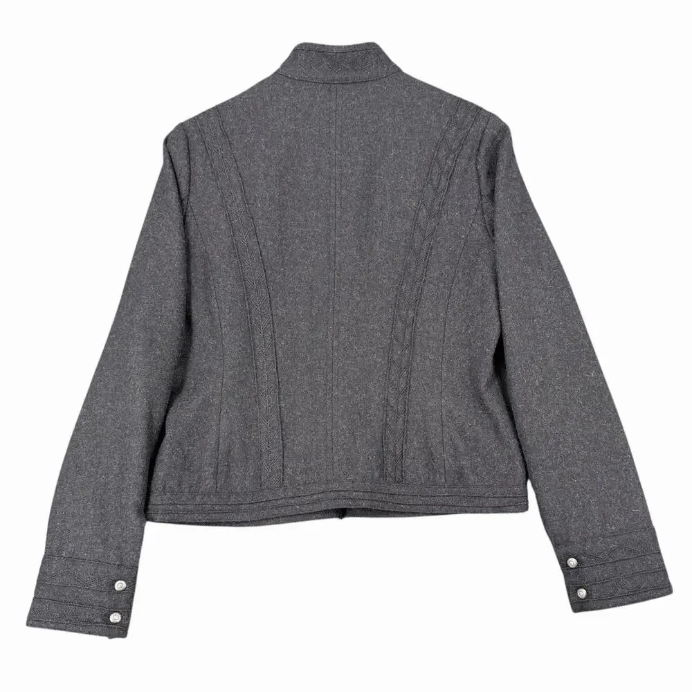 Chico’s Jacket Blazer Sz S Speckled Gray Textured Hook-Loop Recycled Wool